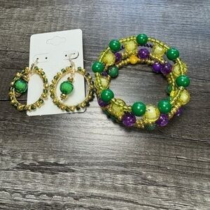 Handmade Mardi Grass bracelet and earrings set made by me
